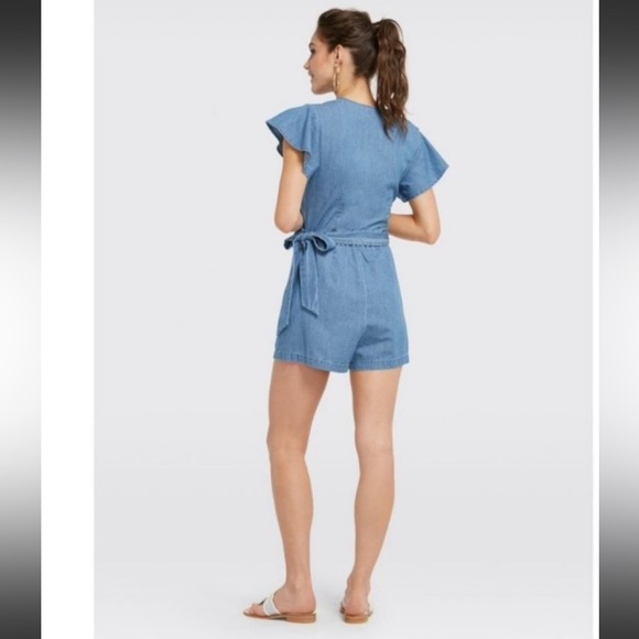 Draper James Chambray Ruffle Wrap Romper - Picture 3 of 12